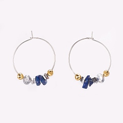Lapislazuli Chip natürlicher Lapislazuli, facettierte Glasweingläser, mit Messingreifen und 925 Sterlingsilber-Abstandsperlen, 32 mm, Stift: 0.6 mm