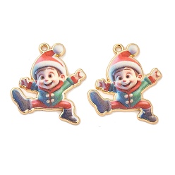 Разноцветный Рождественские эмали сплава подвески, долговечный, золотые, детский шарм, красочный, 24x22x1.5 мм, отверстие : 1 мм