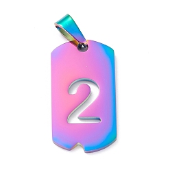 Number Ионное покрытие (ip) 304 подвески из нержавеющей стали, прямоугольник с номером, Радуга цветов, кол. 2, 27.5x14.5x1.5 мм, отверстие : 7.5x3 мм