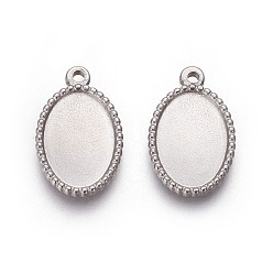 Нержавеющая Сталь Цвет Устойчив к потускнению 304 подвеска из нержавеющей стали с кабошоном, овальные, цвет нержавеющей стали, лоток : 15x10 мм, 21.5x13.3x2 мм, отверстие : 1.6 мм