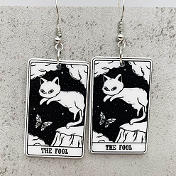 Черный Акриловые серьги-подвески с мультяшной тематикой, прямоугольник с рисунком в форме кошки, платина, чёрные, 62 мм