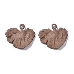 Saddle Brown Spray Painted Alloy Pendants, Cadmium Free & Lead Free, Gingko Leaf, Saddle Brown, 27.5x29.5x3.5mm, Hole: 2mm