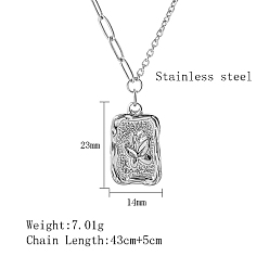 Stainless Steel Color 304 Stainless Steel Pendant Necklaces, Rectangle with Butterfly, Stainless Steel Color, 16.93 inch(43cm)