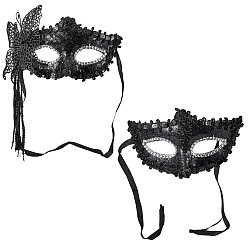 Black 2Pcs 2 Styles Plastic Masquerade Masks for Cosplay Party Costume Accessory, Black, 110~143x193~244x3~3.5mm, 1pc/style