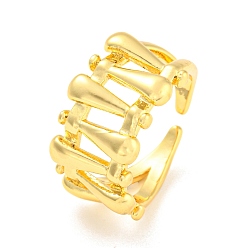 Real 18K Gold Plated Rack Plating Brass Teardrop Open Cuff Rings, Long-Lasting Plated, Lead Free & Cadmium Free, Real 18K Gold Plated, US Size 7(17.3mm)