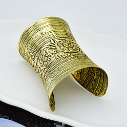 Античная Бронза Браслеты-манжеты из сплава exaggerate, рельефные браслеты для женщин, цветок, античная бронза, 3-3/4 дюйм (9.6 см)