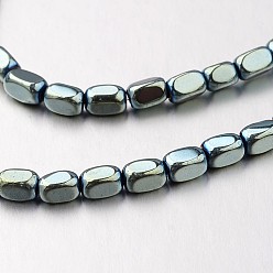 Зеленое Покрытие Гальванизировать немагнитных синтетический гематит нитей бисера, кубоид, зеленый покрытием, 4~5x3x3 мм, отверстие : 1 мм, около 90 шт / нитка, 15.7 дюйм