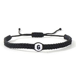 Letter G Плоские круглые браслеты из плетеных бусин из смоляных бусин с буквенным узором, регулируемые плетеные браслеты из хлопкового шнура для мужчин и женщин, Буква G, 11.02 дюйм (28 см)
