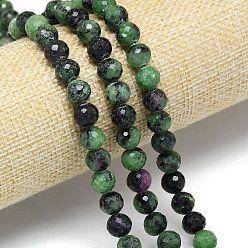 Рубин В Цоизита Натуральный рубин в цоизита бусин пряди, граненый (128 граней), круглые, 7.5~8.5 мм, отверстие : 0.8~1.2 мм, около 45~49 шт / нитка, 14.57~15.20'' (37~38.6 см)