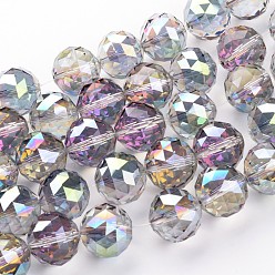 Зеленое Покрытие Гальванические стеклянные бусины, с половиным покрытием, граненые, круглые, зеленый покрытием, 19.5 мм, отверстие : 2 мм, около 12 шт / нитка, 8.6 дюйм (22 см)