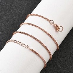 Розовое Золото Латунные цепочки из пшеницы ожерелья для женщин, 304 из нержавеющей стали застежкой омар, стойки покрытие, без свинца и без кадмия, долговечный, розовое золото , 17.83 дюйм (45.3 см)