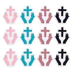 Couleur Mélangete 12 pcs 4 couleurs perles de silicone, main avec croix, couleur mixte, 27.7x23.6x8.6mm, Trou: 2mm