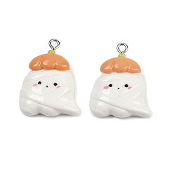 Белый Подвески из непрозрачной смолы на Хэллоуин, призрак, с железной платиной петлей, белые, 28.5x21.5x7.5 мм, отверстие : 2 мм