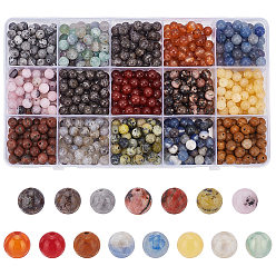 Смешанные камни 750шт 15 стили наборы бусин из смешанных драгоценных камней, круглые, смешанные окрашенные и неокрашенные, 6~6.5 мм, отверстие : 0.8~1.2 мм, 50 ps / style