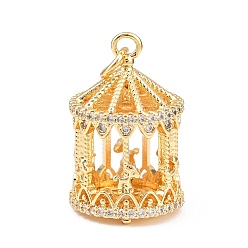 Настоящее золото 18K Подвески-медальоны из латуни с микропаве из прозрачных кубических цирконий, карусельные талисманы, с целью перехода в кольце, реальный 18 k позолоченный, 23x14.5 мм, внутренний диаметр: 3.5 мм