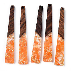 Темно-Оранжевый Большие подвески из прозрачной смолы и орехового дерева, золотой фольгой, трапециевидные подвески, темно-оранжевый, 69.5x10x3.5 мм, отверстие : 2 мм