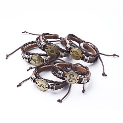 Constellation PU Leather Cord Multi-strand Bracelets, with Oval Alloy Findings, Twelve Constellation/Zodiac Sign, Antique Bronze, Random Mixed Constellations, 2-1/8 inch(52mm)