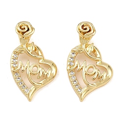 Настоящее золото 18K Латунные подвески с кубическим цирконием ко Дню матери, подвески в виде полых сердец, без свинца и без кадмия, долговечный, стойки покрытие, реальный 18 k позолоченный, 21x12.5x2.5 мм, отверстие : 3.2x2.7 мм