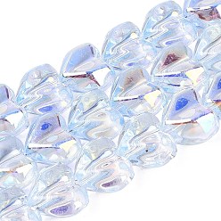 Лазурный Гальванизируйте прозрачное стекло бисер нитей, сердце, с покрытием AB цвета, граненые, окрашенный и сердечный, лазурный, 12~13x14~15x8~9 мм, отверстие : 1~1.2 мм, около 60~61 шт / нитка, 28.35~29.13 дюйм (72~74 см)