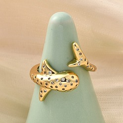 Настоящее золото 16K Открытые манжеты из латуни с микропаве и прозрачным цирконием для женщин, без кадмия и без свинца, кит, реальный 16 k позолоченный, внутренний диаметр: 18 мм