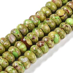 Amarillo de Verde Hilos de cuentas de jaspe imperial sintético teñido, Rondana plana, verde amarillo, 10x6 mm, agujero: 1.5 mm, sobre 68 unidades / cadena, 15.75'' (40 cm)