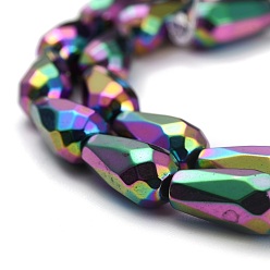 Rainbow Plated Rainbow Electroplate Non-magnetic Synthetic Hematite Beads Strands, Faceted, Teardrop, Multi-color Plated, 12x6x5.5mm, Hole: 1mm, about 33pcs/strand, 15.75 inch(40cm)