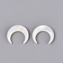 Seashell Color Natural White Shell Beads, Double Horn Crescent Moon, Seashell Color, 15x13x2~3mm, Hole: 0.7mm