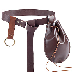 Верблюжий Поясная сумка из искусственной кожи Viking, с кольцом сплава, с прямоугольным кулоном из искусственной кожи в средневековом стиле, верблюжие, 278 мм