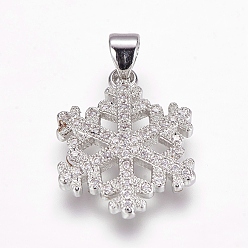 Platinum Brass Micro Pave Cubic Zirconia Pendants, Snowflake, Platinum, 20x15.5x2mm, Hole: 4x5mm
