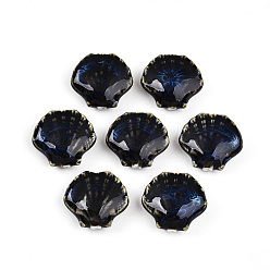 Черный Фарфоровые бусины ручной работы, фантазии античного стекла фарфора, формы раковины, чёрные, 25~27x27~29.5x10.5~12 мм, отверстие : 2 мм