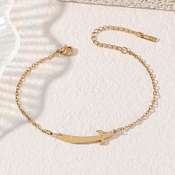 Золотой 304 из нержавеющей стали ссылка браслеты, браслеты-цепочки для женщин, меч, золотые, 7.09 дюйм (18 см)