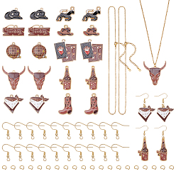 Mixed Shapes Наборы для самостоятельного изготовления сережек/ожерельев, включает в себя 20 шт. 10 стили подвеска из сплава и эмали в стиле ковбоя в западном стиле, 20 шт. 304 крючки для серег из нержавеющей стали, 20 шт. 304 открытые соединительные кольца из нержавеющей стали, разнообразные, 11.5~34.5x14.5~31.5x1~2.5 мм, отверстие : 1.6~1.8 мм