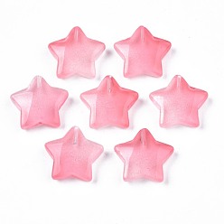 Pink Transparent Spray Painted Glass Beads, Five-pointed Star, Pink, 19x20x5.5mm, Hole: 1.2mm