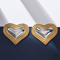 Сердце 304 двухцветные серьги-гвоздики из нержавеющей стали, реальный 18 k позолоченный, сердце, 30x36 мм
