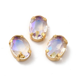Кристалл Овал с эффектом лунного света, пришитый стразами, многожильных ссылки, с золотыми тонами латунных зубьев, аксессуары для одежды, кристалл, 14x10x7 мм, отверстие : 1 мм
