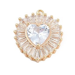 Настоящее золото 18K Латунный микропаве кубический цирконий со стеклянными подвесками, без кадмия, без никеля и без свинца, сердце прелести, реальный 18 k позолоченный, 20x17.5x8 мм, отверстие : 1.2 мм