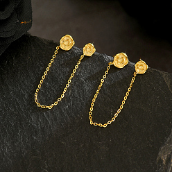 Настоящее золото 18K Серьги-гвоздики с подвесками в виде цветка из латуни, реальный 18 k позолоченный, 68x5.8~6.8 мм