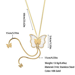 Бабочка Богемный стиль 304 лариаты из нержавеющей стали с акрилом для женщин, белые, золотые, бабочка, 23.62 дюйм (60 см), Кулон : 34 мм
