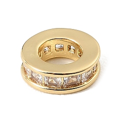 Clear Brass Pave Cubic Zirconia European Beads, Flat Round, Large Hole Beads, Rack Plating, Long-Lasting Plated, Lead Free & Cadmium Free, Real 18K Gold Plated, Clear, 9x3.3mm, Hole: 4.6mm