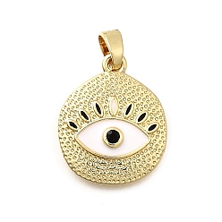 Настоящее золото 18K Латунные микро проложить кубического циркония подвески, Эмаль стиле, плоский круглый с оберегами от сглаза, реальный 18 k позолоченный, 18x15x3 мм, отверстие : 4x2 мм
