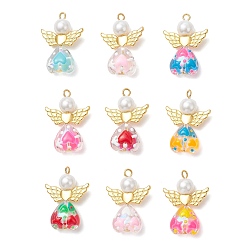 Золотой Подвески из стеклянной эмали ручной работы, ангел в форме сердца, с крылом из сплава, железной петлей и стеклянной жемчужиной, золотые, 28.5~29x22x8.5 мм, отверстие : 2.5 мм