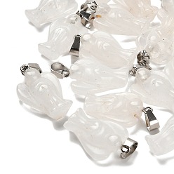 Хрусталь Природного кварца хрустальных подвесок, с 201 вывод из нержавеющей стали, ангел, 24~25x15~16x7~8 мм, отверстие : 5x7 мм