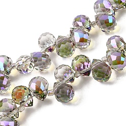 Лиловый Гальваническим стеклянные бусины, слезинки, Топ пробуренной, граненые, сирень, 13x9.5 мм, отверстие : 1.2 мм, около 98 шт / нитка, 29.53'' (75 см)