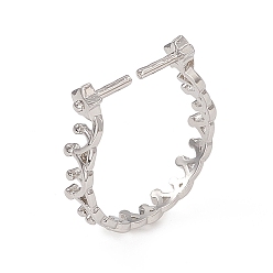 Платина Стеллажное покрытие латунь открытые настройки кольца манжеты, для полуполых бусин , долговечный, звезда с короной, платина, внутренний диаметр: 18 мм, штифты : 1.2 мм