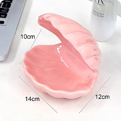 Pink Керамические ювелирные тарелки в форме ракушки, лоток для хранения колец, , серьга, розовые, 120x140x100 мм