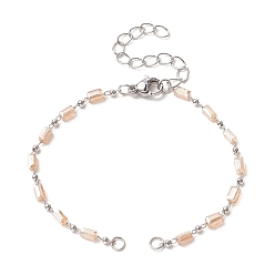Silver Cuboid Glass Bead Link Chain Bracelet Making, with Lobster Clasp, Silver, 5-7/8 inch(15cm)