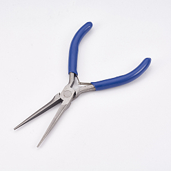 Stainless Steel Color 45# Carbon Steel Long Chain Nose Pliers, Hand Tools, Polishing, Royal Blue, Stainless Steel Color, 14x7.6x0.9cm