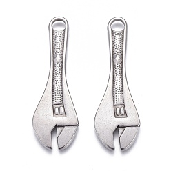 Couleur Acier Inoxydable Pendentifs en acier inoxydable anti-ternissement, clé, couleur inox, 304mm, Trou: 46.5x14.5x2.5mm