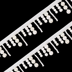 (404) Непрозрачное AB Кислое яблоко Полиэстеровая лента с морщинами, кружевной отделкой, с бусинами из искусственного жемчуга и картонной карточкой-дисплеем, цветочный белый, 1-3/8 дюйм (36 мм), 2 ярдов