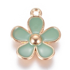 Темный Морско-зеленый Подвески из сплава , с эмалью, цветок, золотой свет, темно-зеленый, 21x18x3 мм, отверстие : 1.8 мм